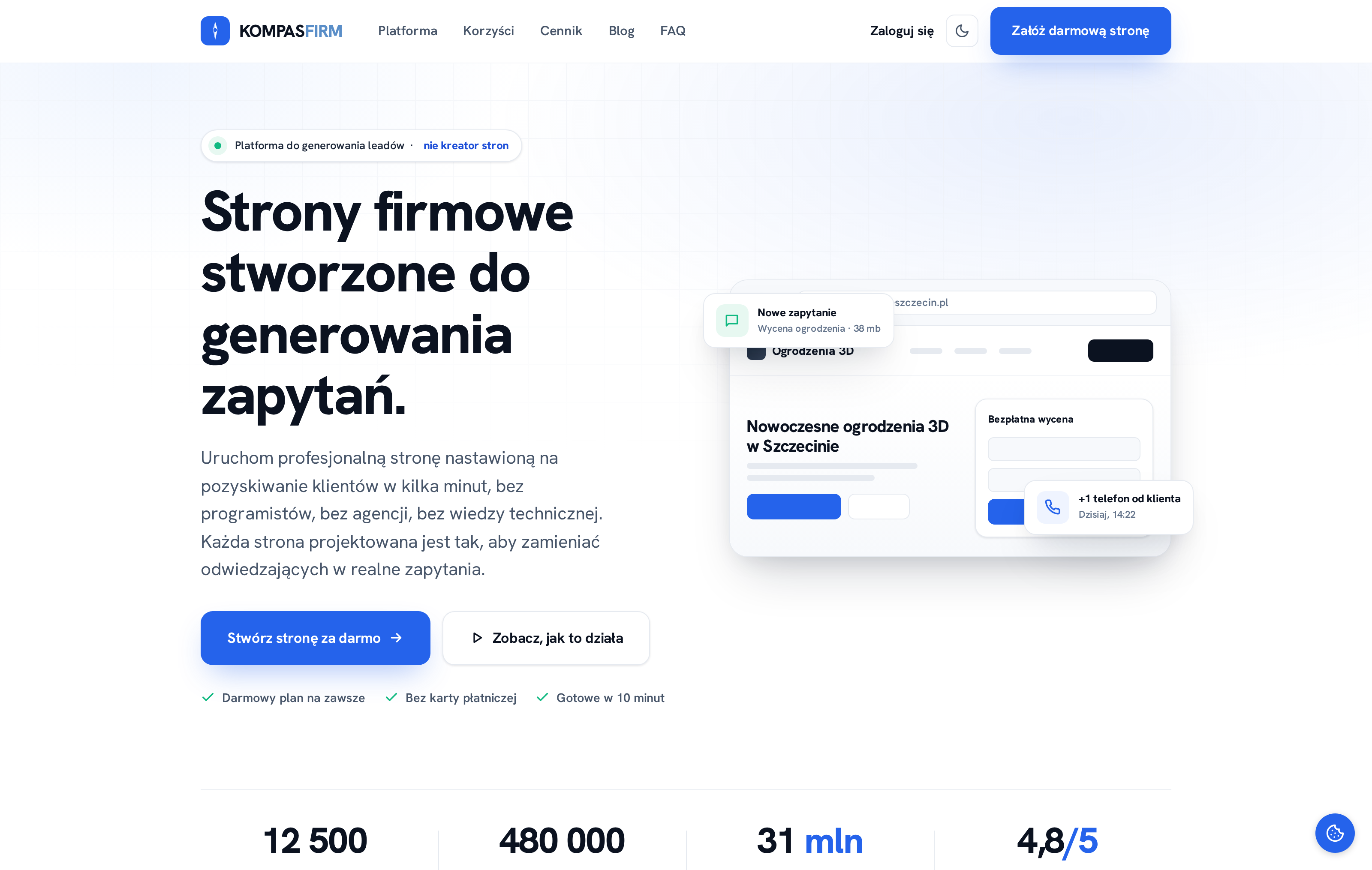 Strona główna KOMPASFIRM z wejściem do kreatora