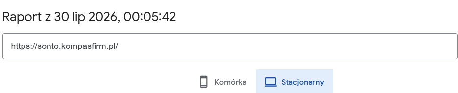 Nagłówek raportu PageSpeed Insights dla sonto.kompasfirm.pl