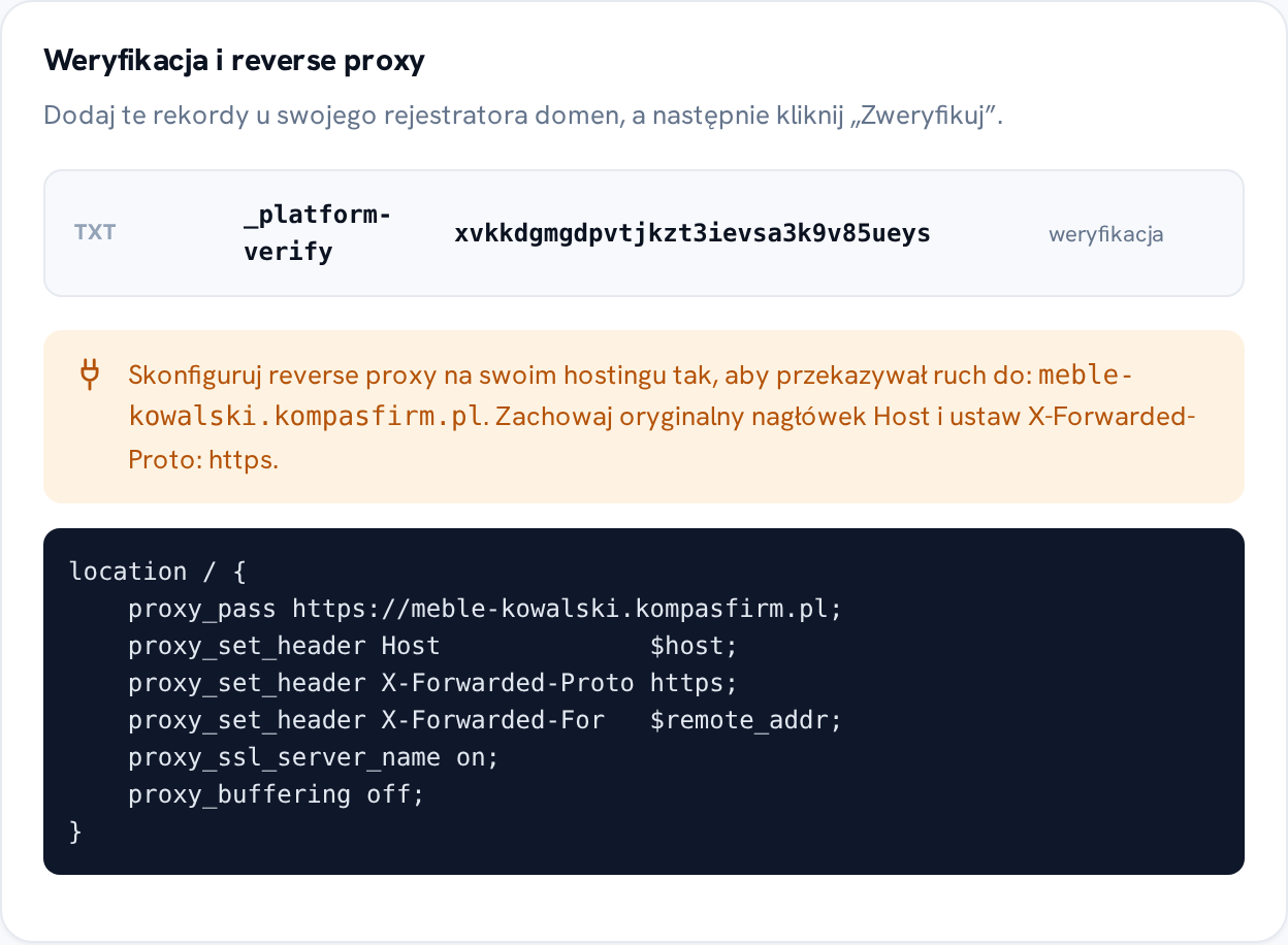 Rekord TXT do weryfikacji domeny w trybie proxy