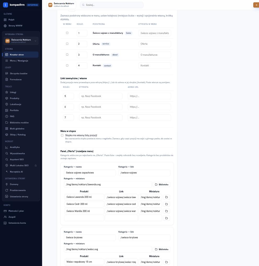 Edytor panelu Oferta w menu